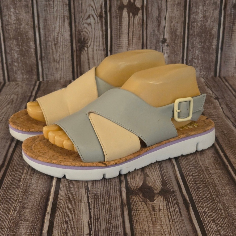 Sz 40 / 9 Womens Camper Oruga‎ Cream/ Lt Blue Oruga Leather Platform Sandals